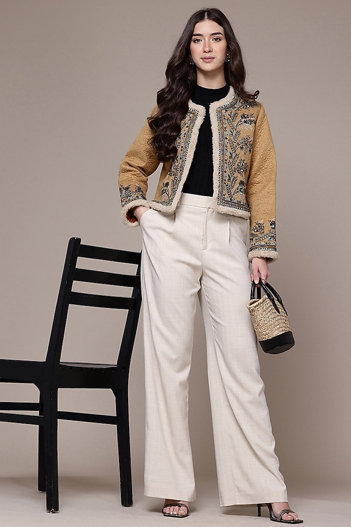Beige Polyfur Jacket by Ritu Kumar at Pernia's Pop Up Shop