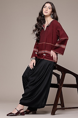 Black Viscose Palazzo Pants by Ritu Kumar