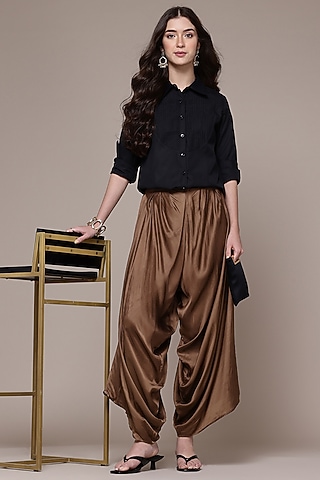 Brown Viscose Palazzo Pants by Ritu Kumar