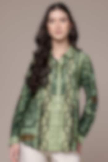 Green Cotton & Silk Abstract Printed Shirt by Ritu Kumar at Pernia's Pop Up Shop