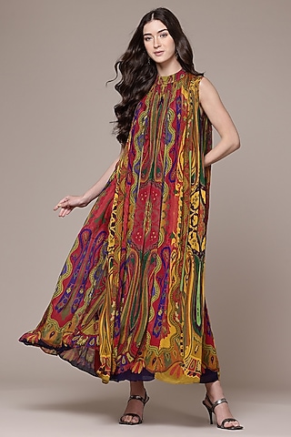 Multi-Colored Viscose A-Line Maxi Dress by Ritu Kumar