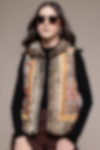 Beige Cotton & Poly Fur Jacket by Ritu Kumar at Pernia's Pop Up Shop