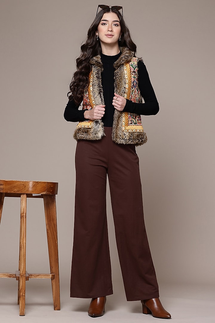 Beige Cotton & Poly Fur Jacket by Ritu Kumar at Pernia's Pop Up Shop