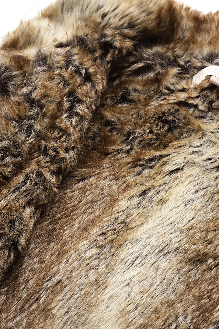 Beige Cotton & Poly Fur Jacket by Ritu Kumar at Pernia's Pop Up Shop