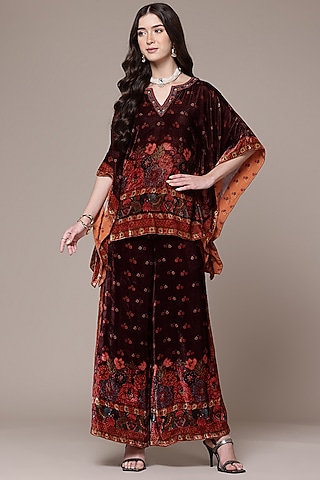 Wine Viscose Floral Printed Kurta Set by Ritu Kumar