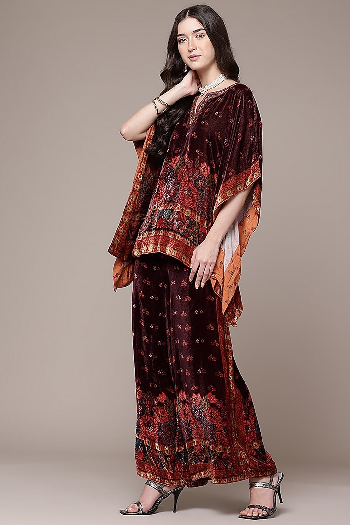 Wine Viscose Floral Printed Kurta Set by Ritu Kumar at Pernia's Pop Up Shop