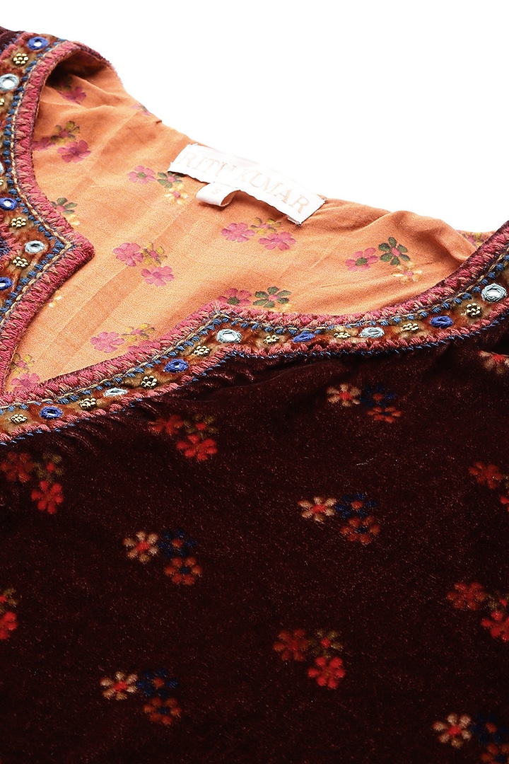 Wine Viscose Floral Printed Kurta Set by Ritu Kumar at Pernia's Pop Up Shop