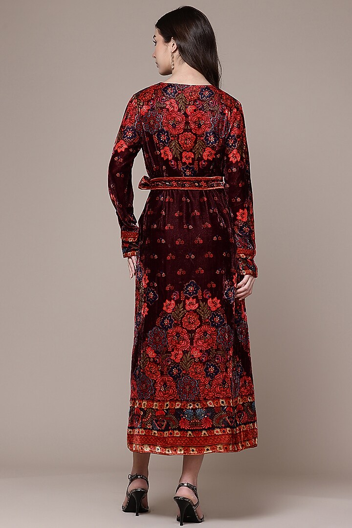 Wine Silk Sasha Printed Flared Vacation Dress by Ritu Kumar at Pernia's Pop Up Shop