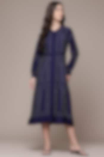 Navy Blue Viscose Flared Maxi Summer Dress by Ritu Kumar at Pernia's Pop Up Shop