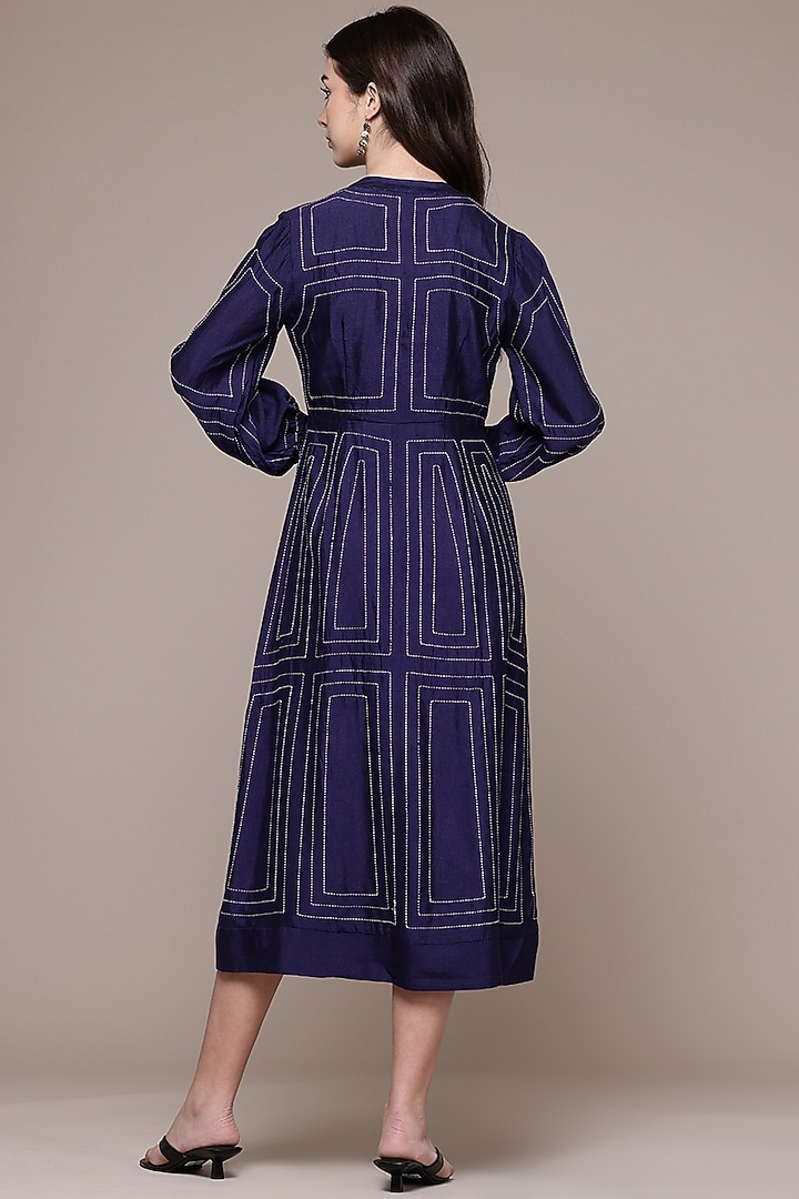 Navy Blue Viscose Flared Maxi Summer Dress by Ritu Kumar at Pernia's Pop Up Shop