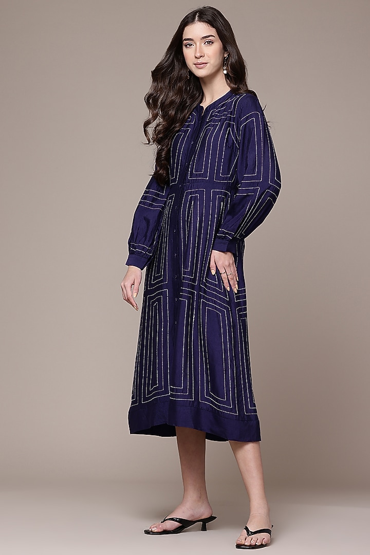 Navy Blue Viscose Flared Maxi Summer Dress by Ritu Kumar at Pernia's Pop Up Shop