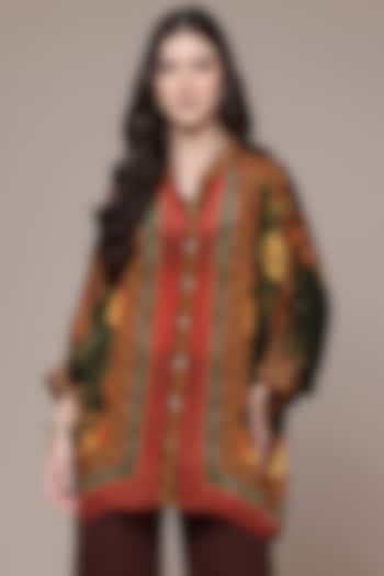 Black Viscose Floral Printed Shirt by Ritu Kumar at Pernia's Pop Up Shop