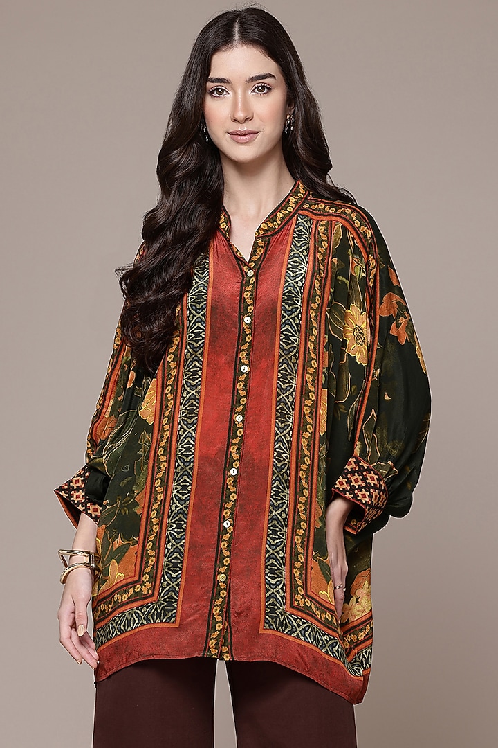 Black Viscose Floral Printed Shirt by Ritu Kumar at Pernia's Pop Up Shop