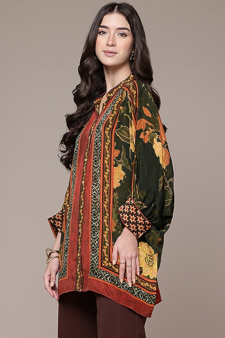 Black Viscose Floral Printed Shirt by Ritu Kumar at Pernia's Pop Up Shop