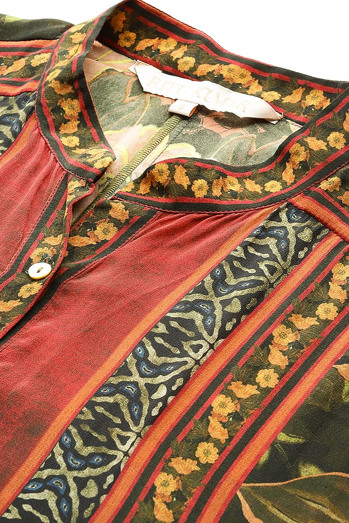 Black Viscose Floral Printed Shirt by Ritu Kumar at Pernia's Pop Up Shop