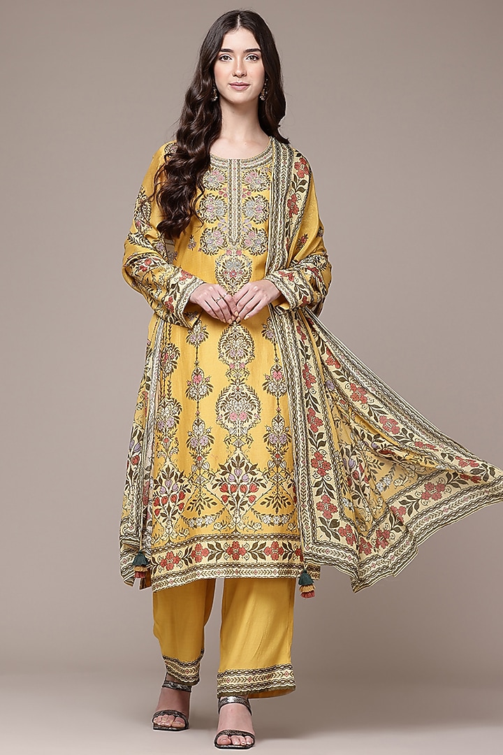 Yellow Cotton Botanical Printed Kurta Set by Ritu Kumar at Pernia's Pop Up Shop