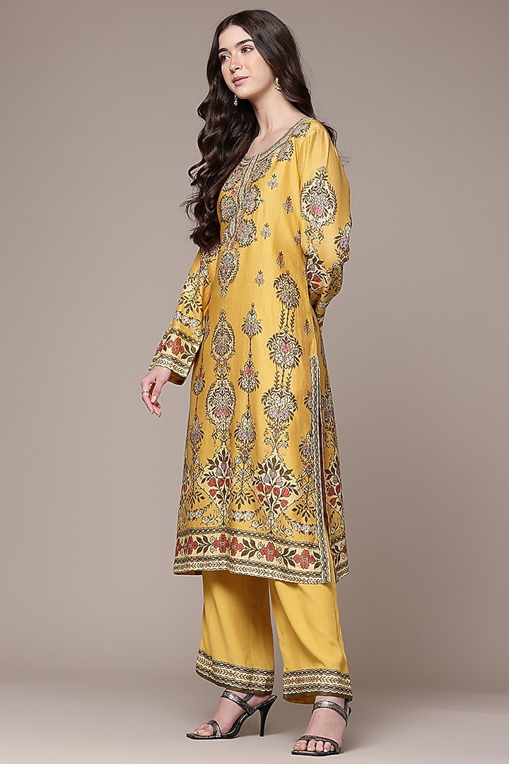 Yellow Cotton Botanical Printed Kurta Set by Ritu Kumar at Pernia's Pop Up Shop