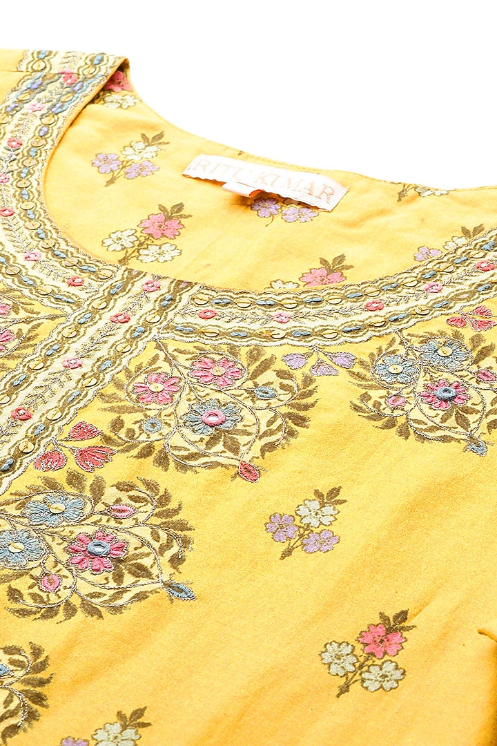 Yellow Cotton Botanical Printed Kurta Set by Ritu Kumar at Pernia's Pop Up Shop