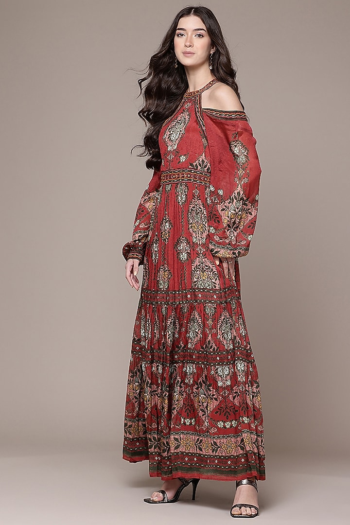 Rust Viscose Flared Maxi Vacation Dress by Ritu Kumar at Pernia's Pop Up Shop