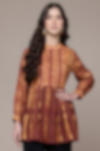 Rust Cotton Tie-Dye A-Line Kurta by Ritu Kumar at Pernia's Pop Up Shop