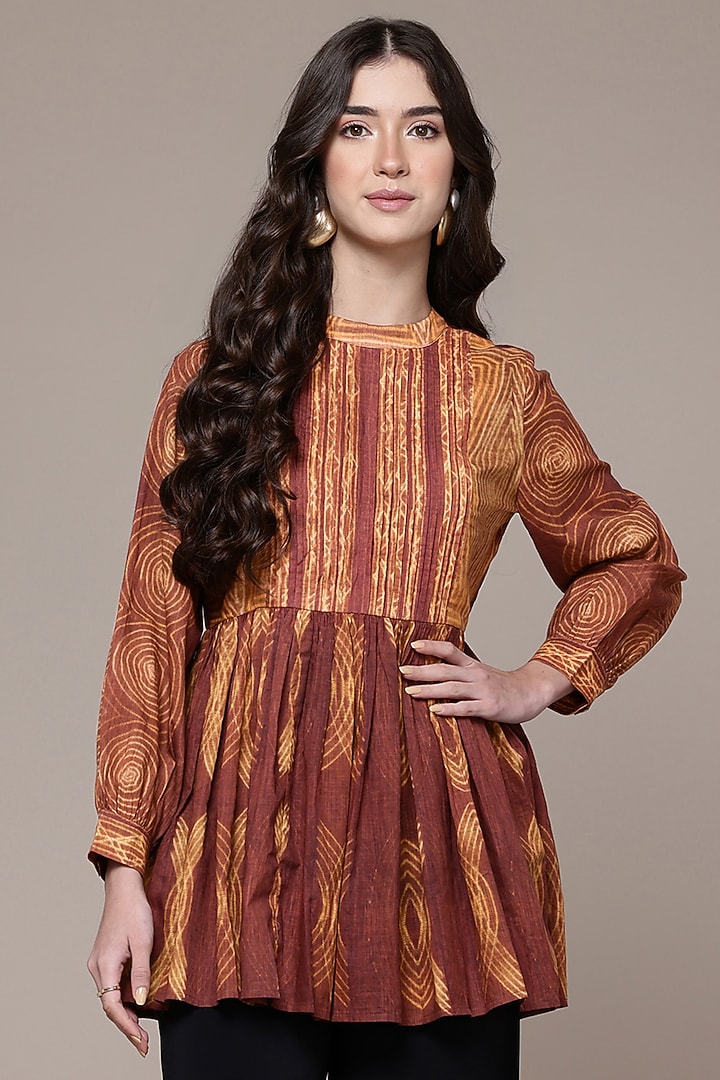 Rust Cotton Tie-Dye A-Line Kurta by Ritu Kumar at Pernia's Pop Up Shop