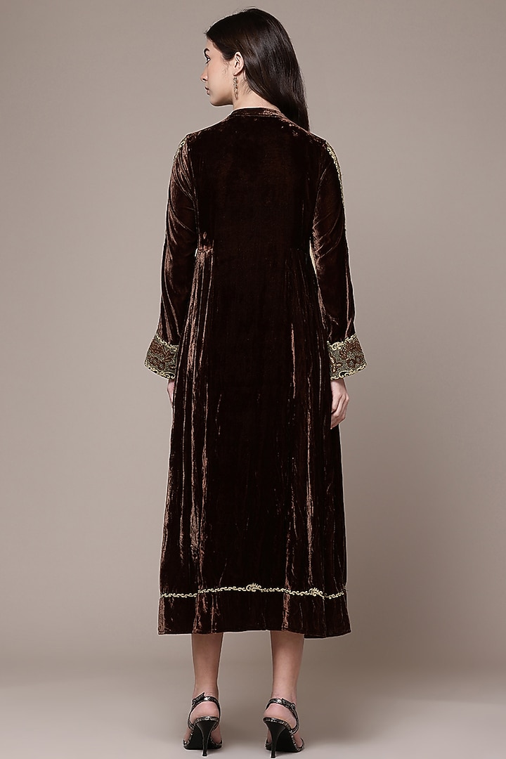 Brown Viscose & Nylon Midi Cocktail Dress by Ritu Kumar at Pernia's Pop Up Shop