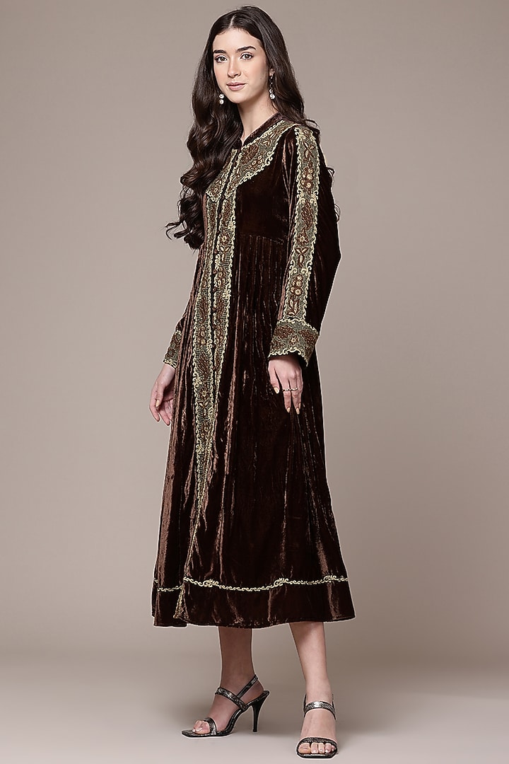 Brown Viscose & Nylon Midi Cocktail Dress by Ritu Kumar at Pernia's Pop Up Shop