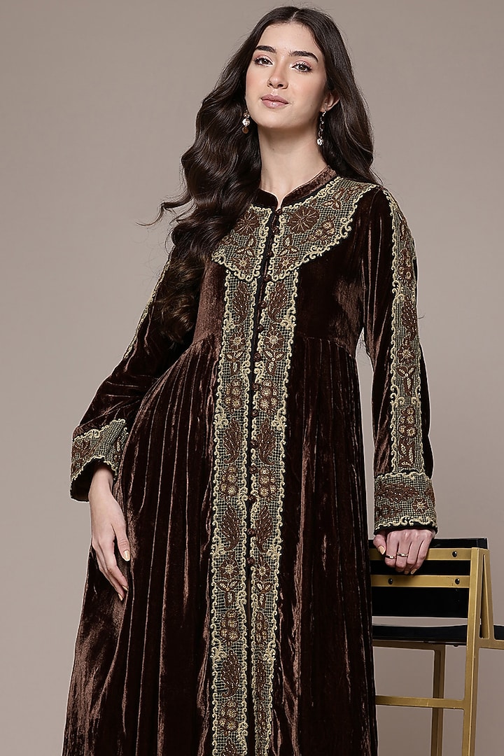 Brown Viscose & Nylon Midi Cocktail Dress by Ritu Kumar at Pernia's Pop Up Shop