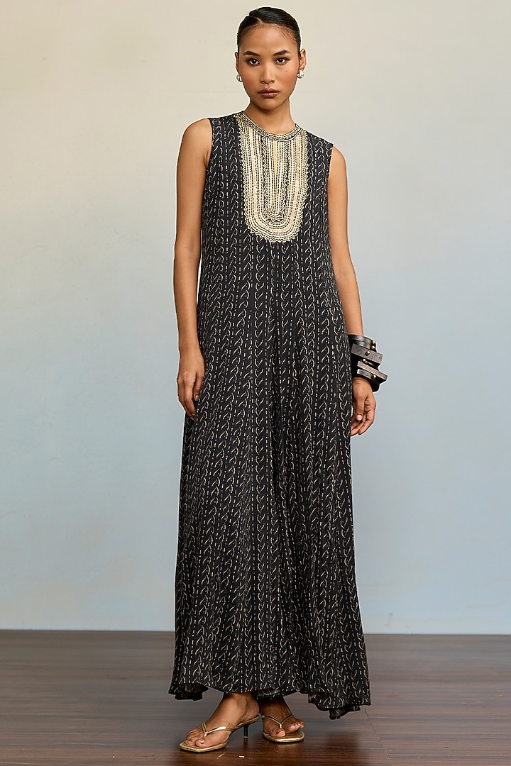Black Rayon Crepe Jumpsuit by Ritu Kumar at Pernia's Pop Up Shop