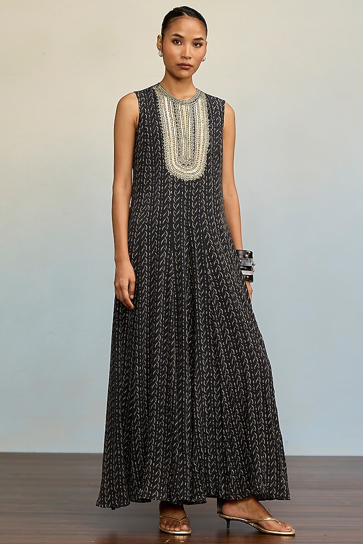 Black Rayon Crepe Jumpsuit by Ritu Kumar at Pernia's Pop Up Shop