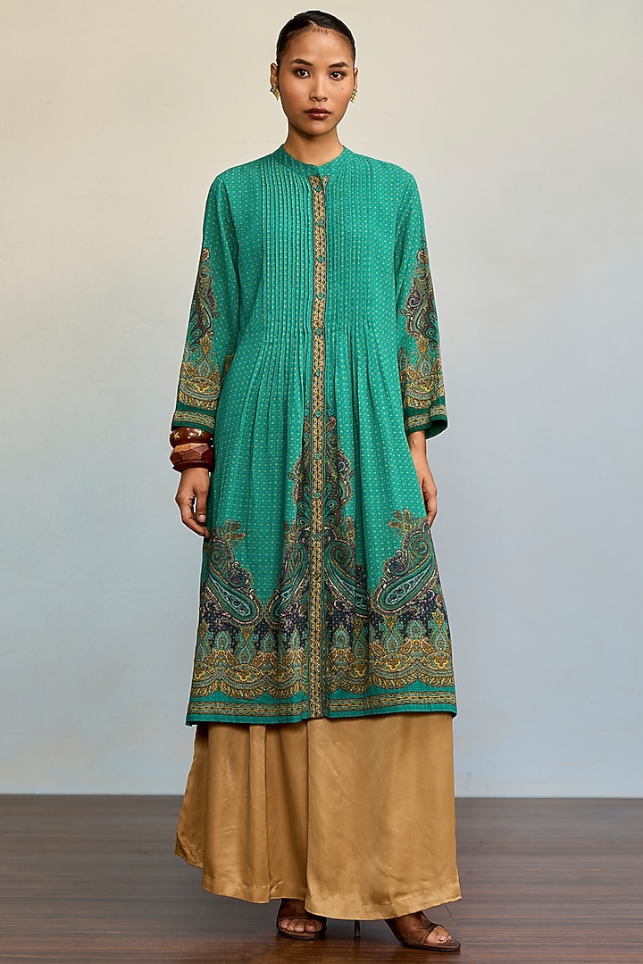 Green Viscose Cotton Georgette Kurta With Inner by Ritu Kumar at Pernia's Pop Up Shop