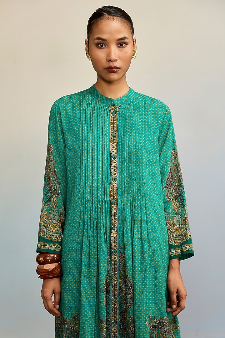 Green Viscose Cotton Georgette Kurta With Inner by Ritu Kumar at Pernia's Pop Up Shop