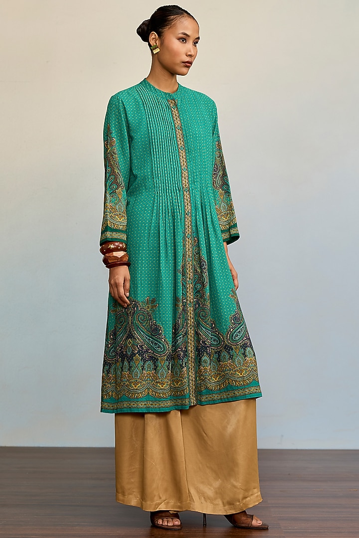 Green Viscose Cotton Georgette Kurta With Inner by Ritu Kumar at Pernia's Pop Up Shop