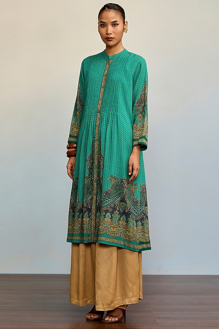 Green Viscose Cotton Georgette Kurta With Inner by Ritu Kumar at Pernia's Pop Up Shop