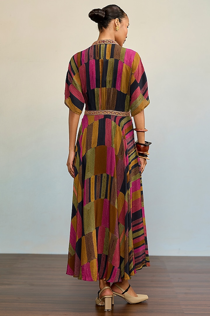 Black Rayon Crepe Midi Summer Dress with Camisole by Ritu Kumar at Pernia's Pop Up Shop