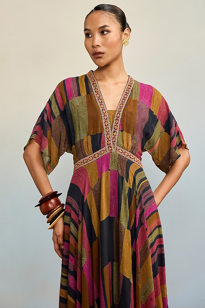 Black Rayon Crepe Midi Summer Dress with Camisole by Ritu Kumar at Pernia's Pop Up Shop