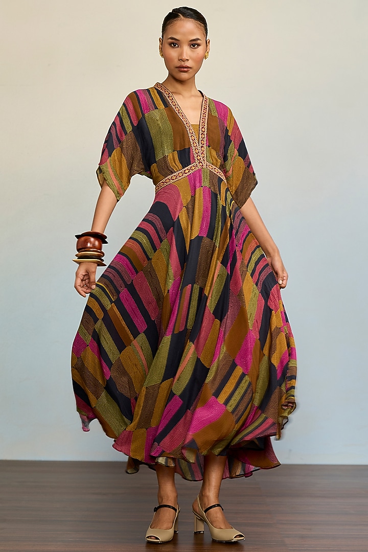Black Rayon Crepe Midi Summer Dress with Camisole by Ritu Kumar at Pernia's Pop Up Shop