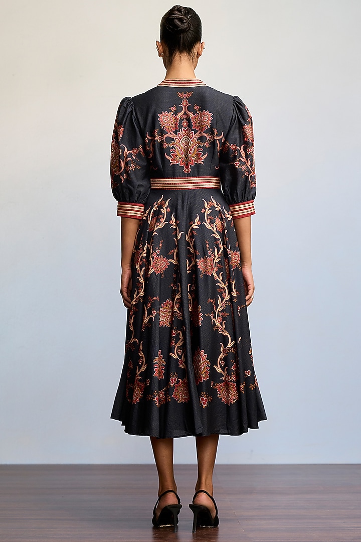 Black Chanderi Silk Midi Vacation Dress by Ritu Kumar at Pernia's Pop Up Shop