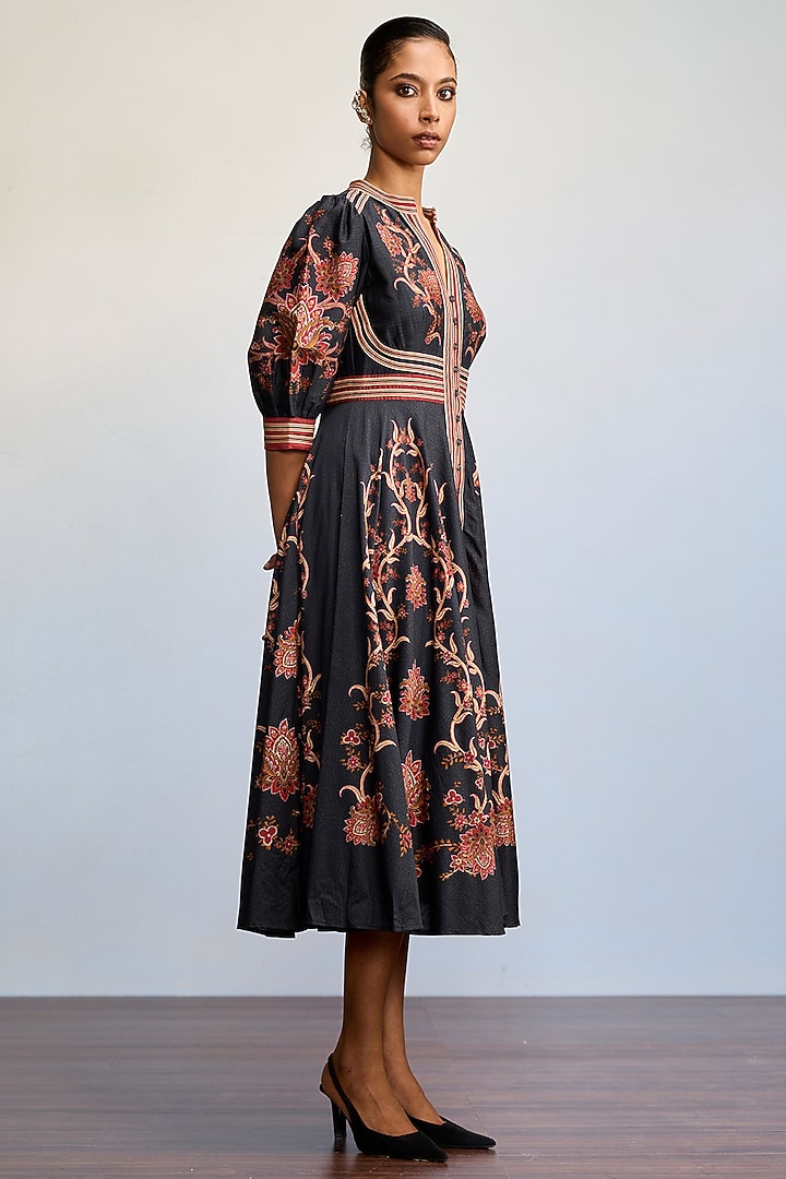 Black Chanderi Silk Midi Vacation Dress by Ritu Kumar at Pernia's Pop Up Shop