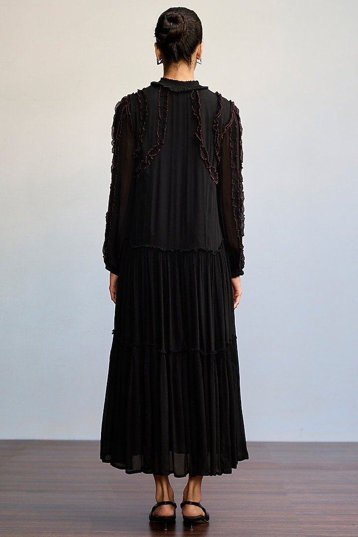 Black Viscose Chinon Maxi Summer Dress by Ritu Kumar at Pernia's Pop Up Shop