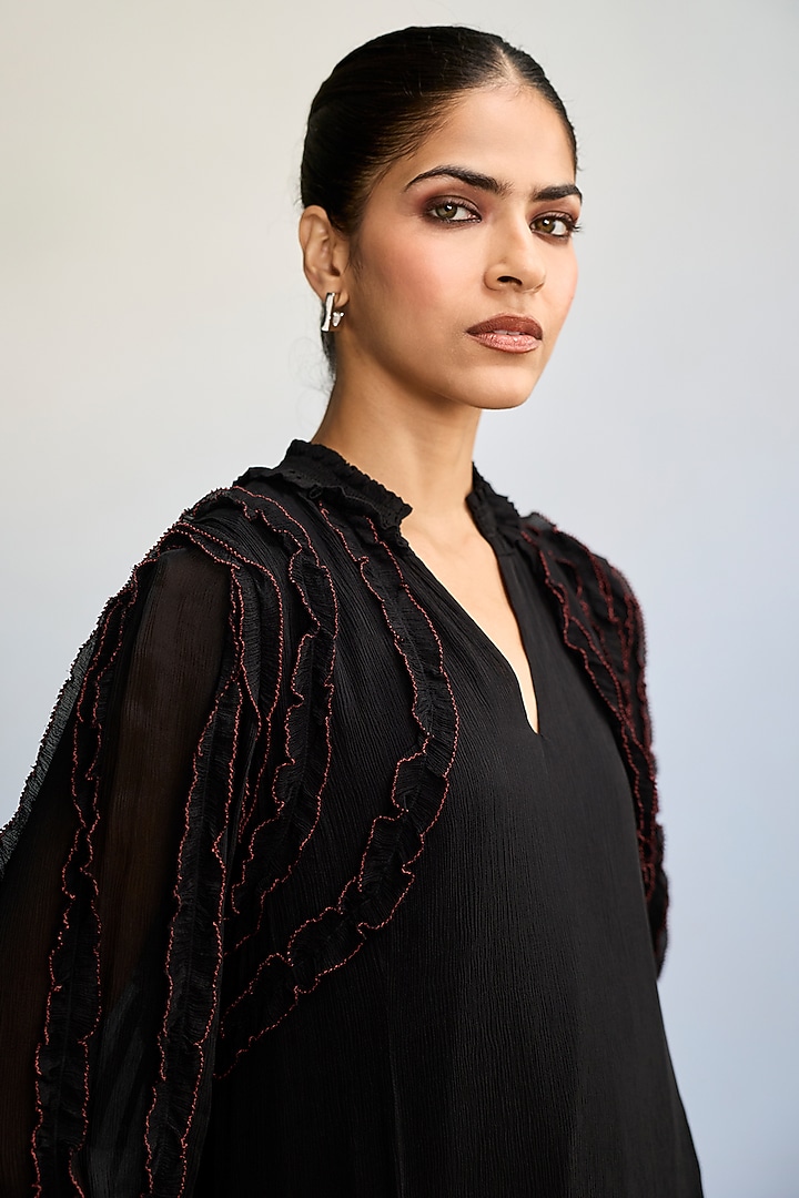 Black Viscose Chinon Maxi Summer Dress by Ritu Kumar at Pernia's Pop Up Shop