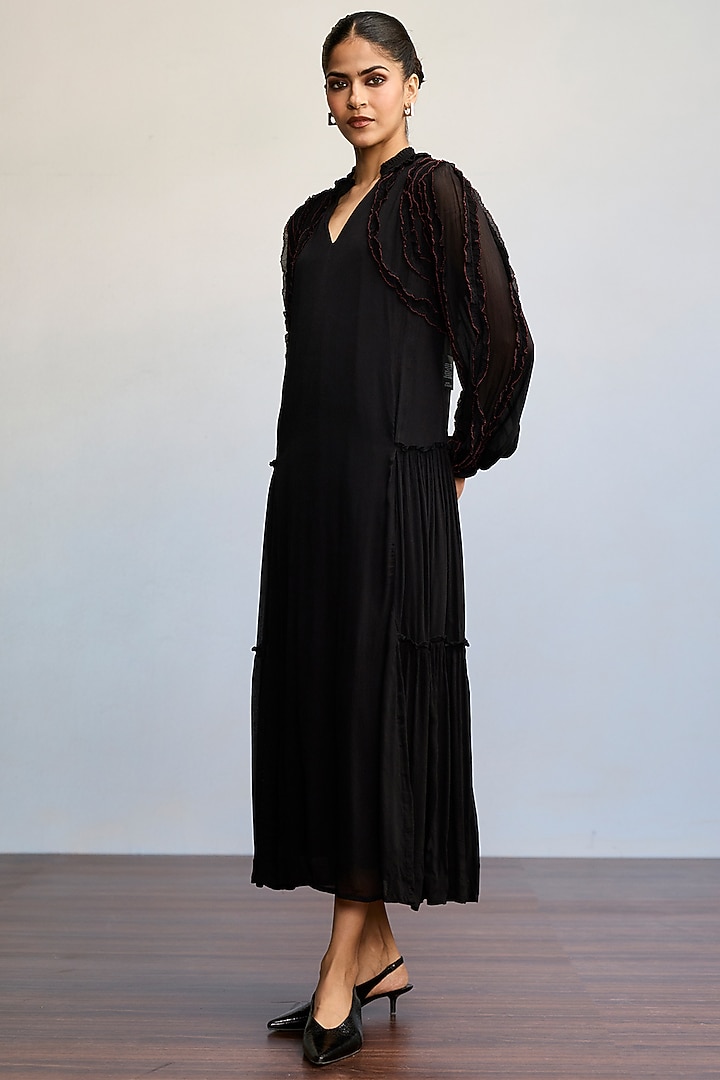 Black Viscose Chinon Maxi Summer Dress by Ritu Kumar at Pernia's Pop Up Shop
