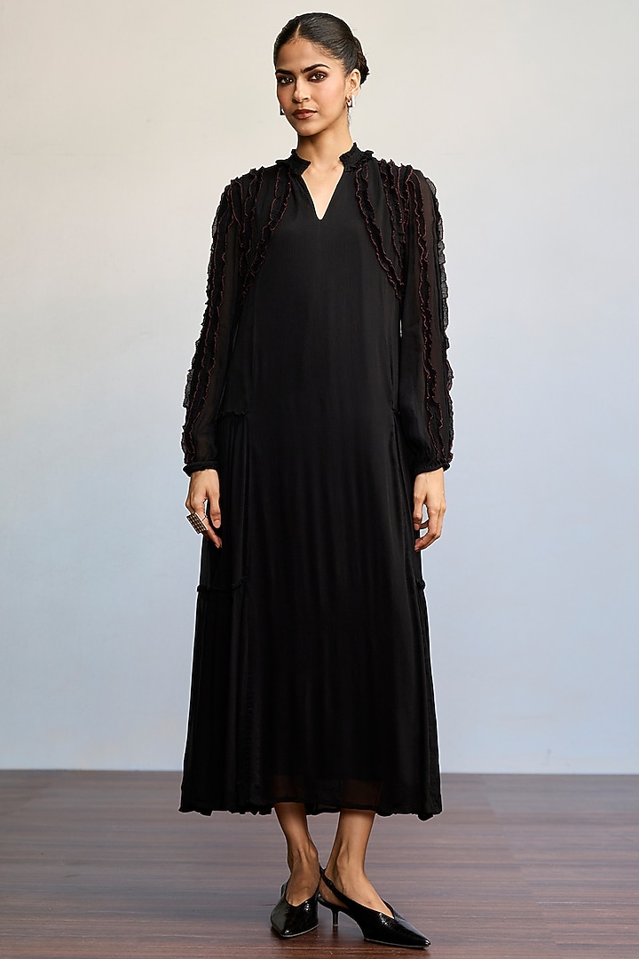 Black Viscose Chinon Maxi Summer Dress by Ritu Kumar at Pernia's Pop Up Shop