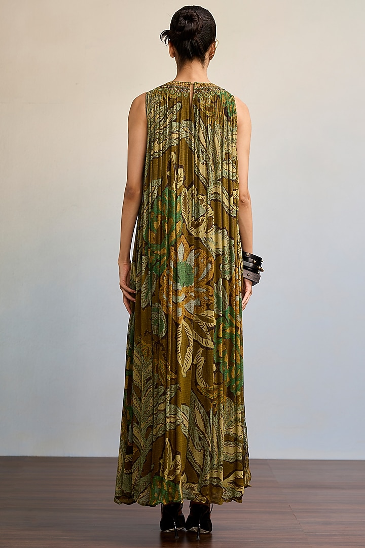 Green Viscose Chinon Maxi Summer Dress by Ritu Kumar at Pernia's Pop Up Shop