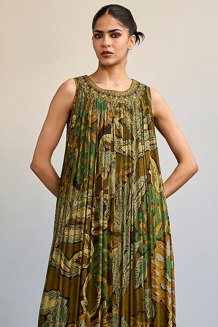 Green Viscose Chinon Maxi Summer Dress by Ritu Kumar at Pernia's Pop Up Shop