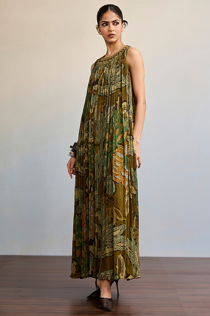 Green Viscose Chinon Maxi Summer Dress by Ritu Kumar at Pernia's Pop Up Shop