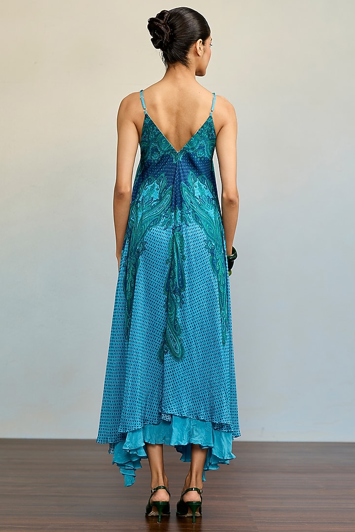 Blue Viscose Chinon Maxi Summer Dress by Ritu Kumar at Pernia's Pop Up Shop
