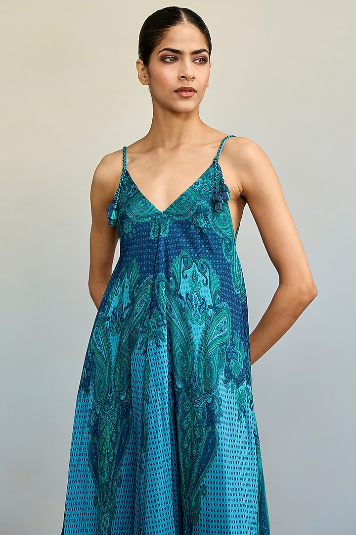 Blue Viscose Chinon Maxi Summer Dress by Ritu Kumar at Pernia's Pop Up Shop