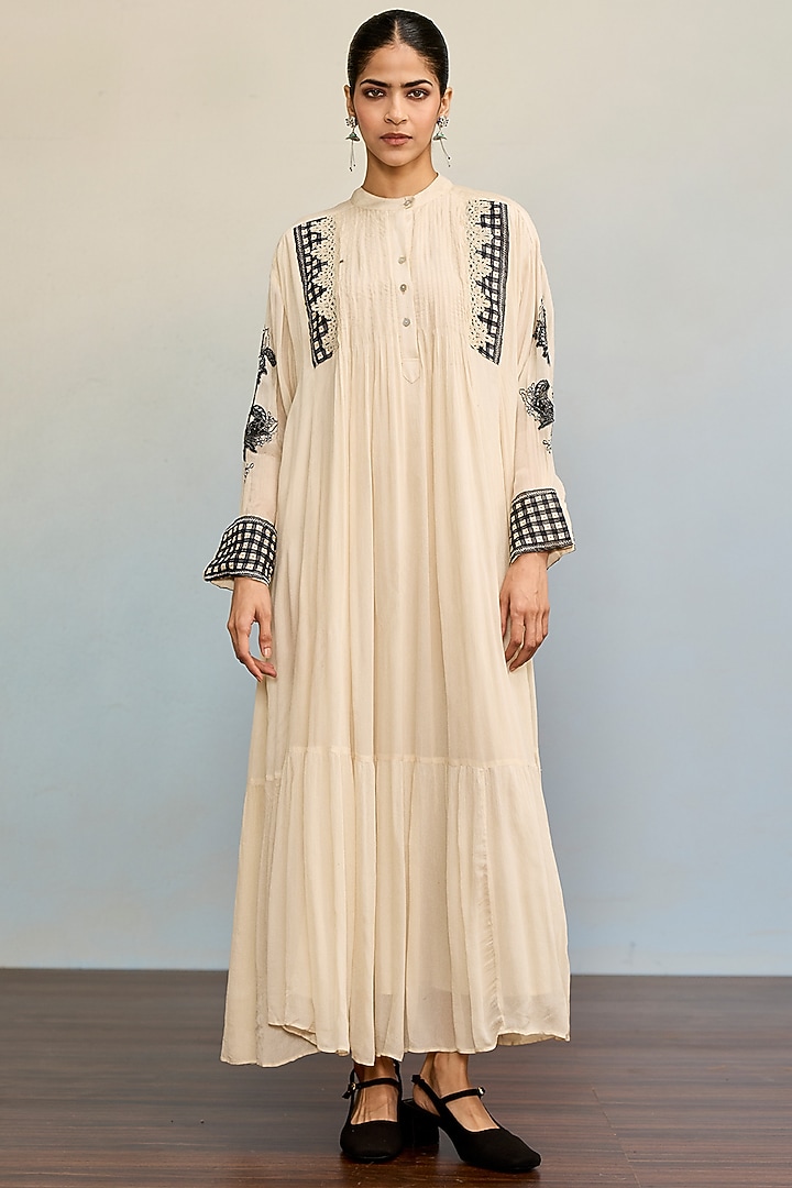 Beige Viscose Chinon Maxi Vacation Dress by Ritu Kumar at Pernia's Pop Up Shop