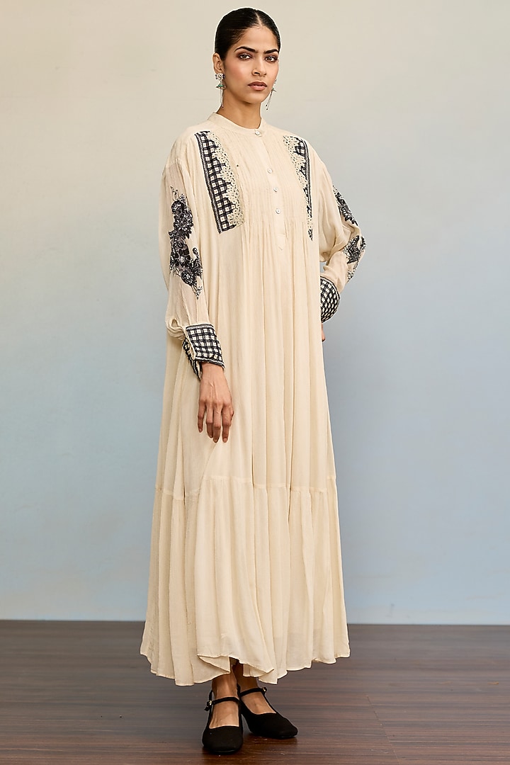 Beige Viscose Chinon Maxi Vacation Dress by Ritu Kumar at Pernia's Pop Up Shop